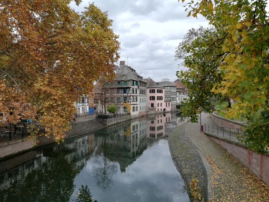 A sightseeing boat on the river Ill in Strasbourg