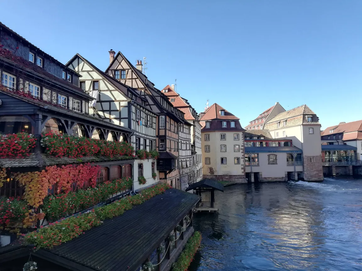Half-timbered houses along a canal in Petite France, Strasbourg
