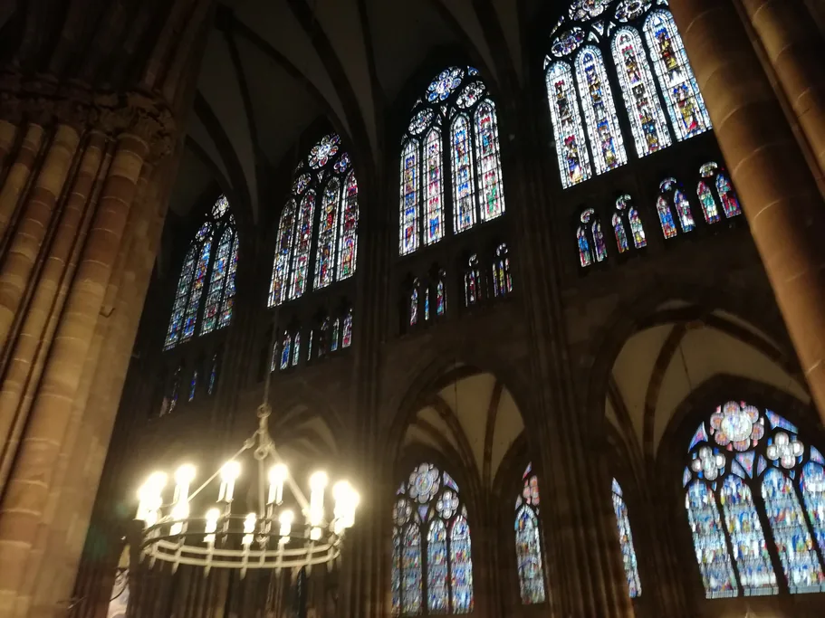 Medieval stained glass inside Strasbourg Cathedral