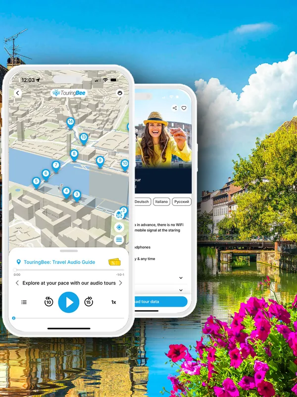 The TouringBee app showing the Strasbourg route on an offline map